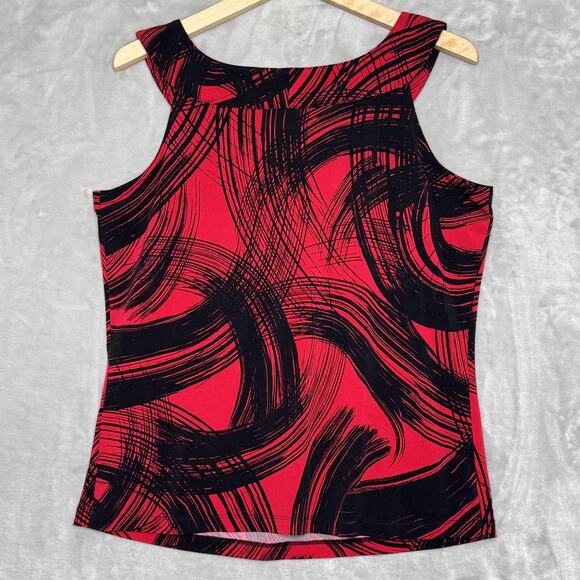 Calvin Klein Tank Top Womens Large Red Black Abstract Sleeveless Blouse Stretch - Picture 2 of 10